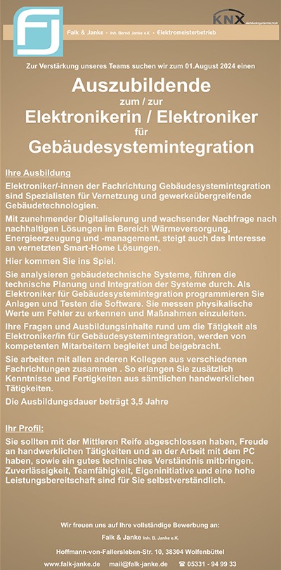 Azubi Elektro Systemintegration 2024 gesucht